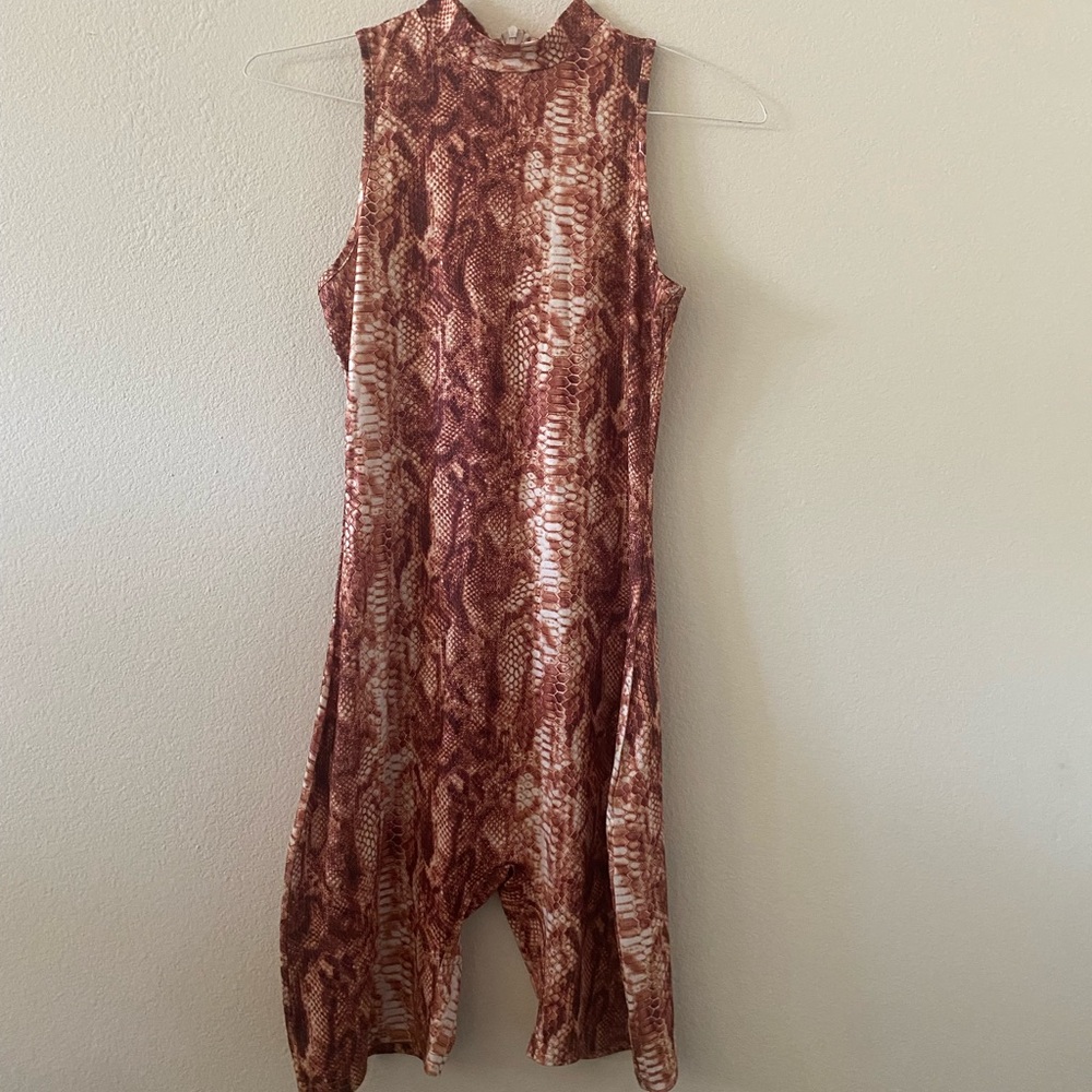 Women’s Snakeskin Sleeveless Romper w Zipper in the back.